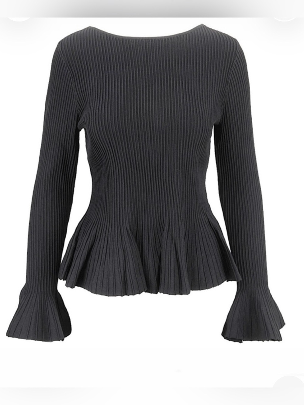Jonathan Simkhai Black Ribbed peplum Flare bell Sleeve knit blouse size L